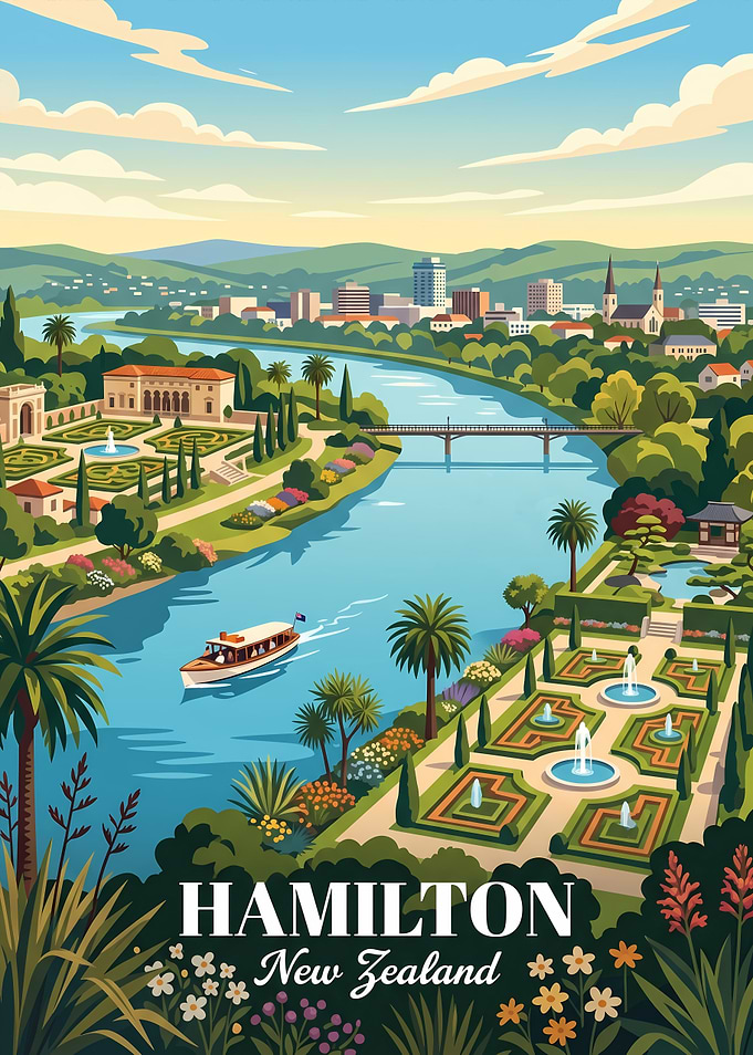 Hamilton New Zealand Travel Poster