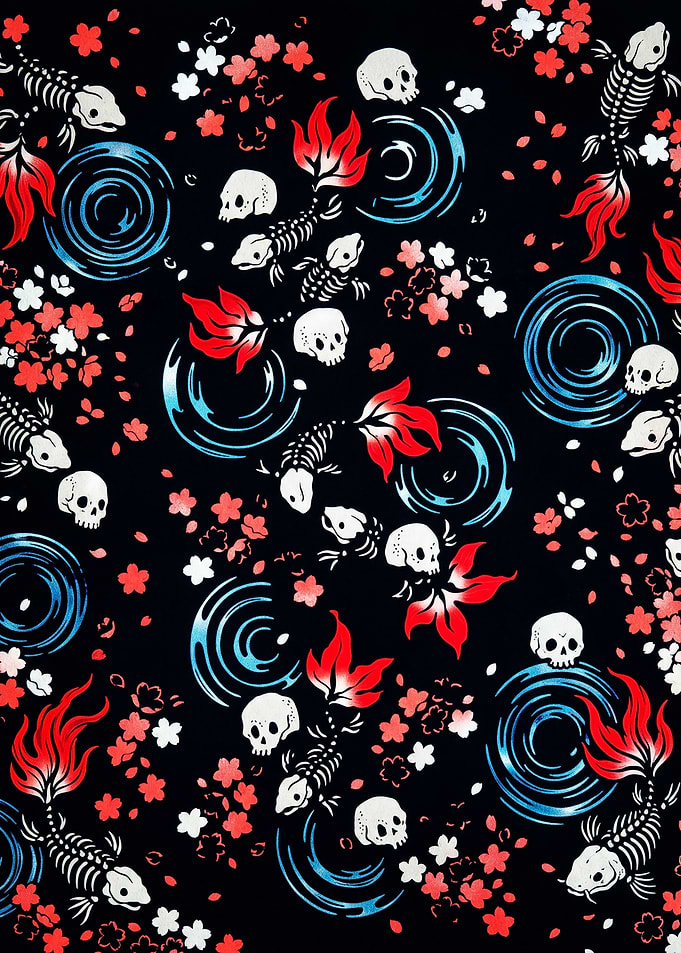 Gothic Koi Fish and Skull Pattern