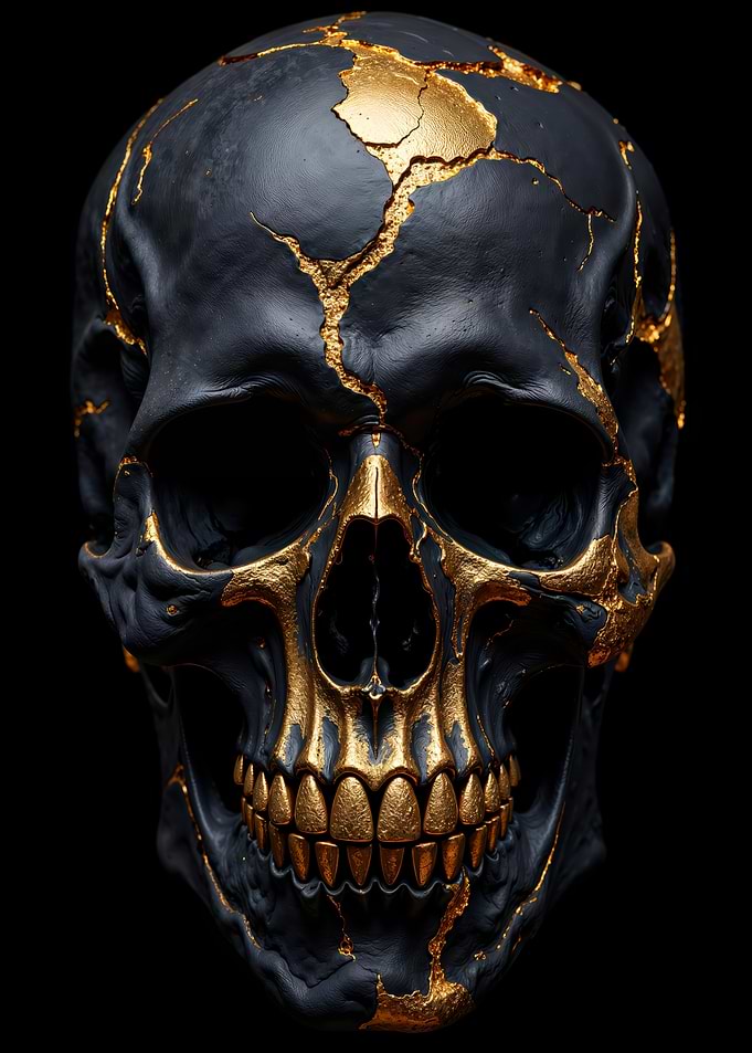 Black and Gold Kintsugi Skull
