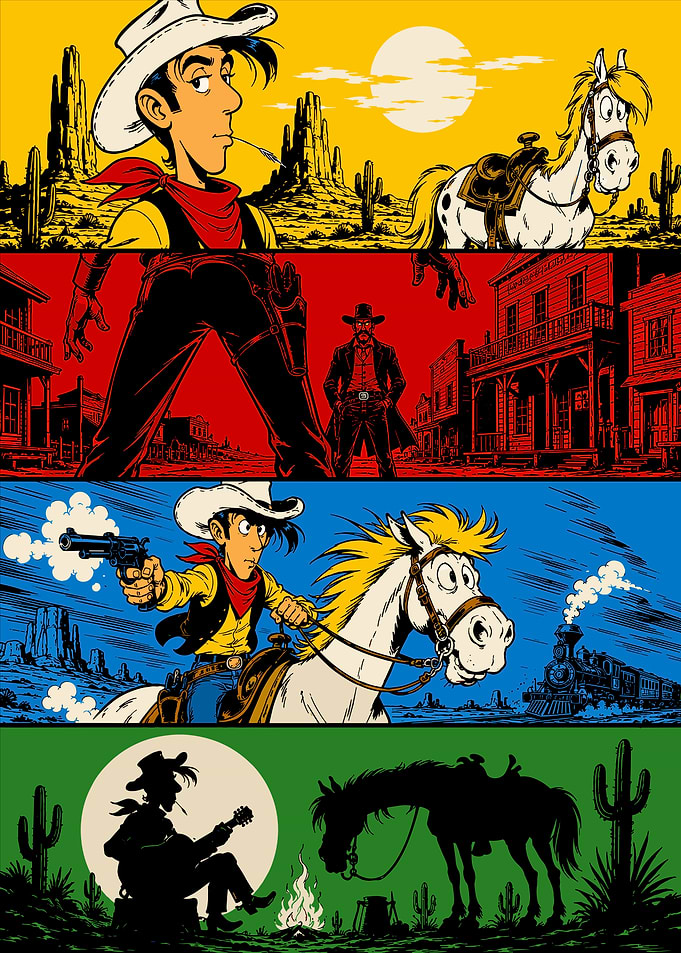 Lucky Luke Comic Strip Collage