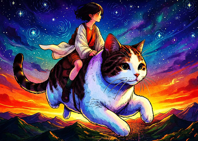 Giant Cat Flying Anime Fantasy Art
