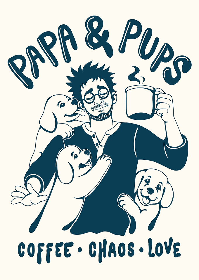 Papa and Pups Coffee Illustration
