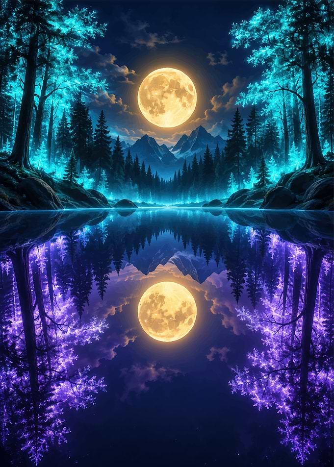 Bioluminescent Forest Moon Reflection