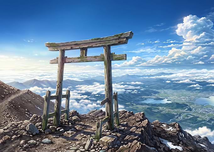 Torii Gate on Mountain Peak