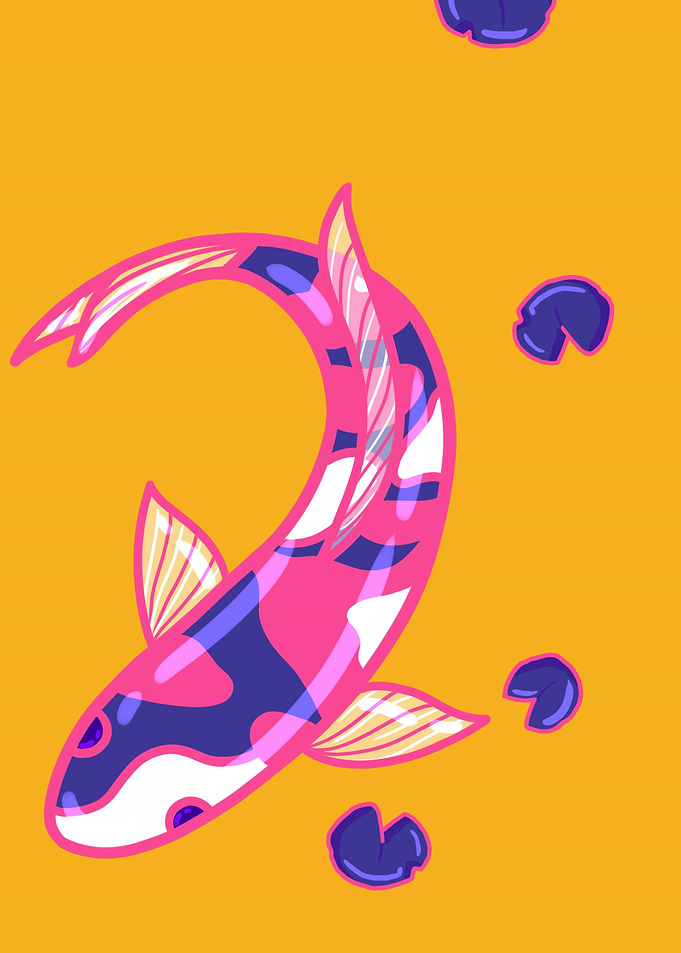 Vibrant Pink and Blue Koi Fish