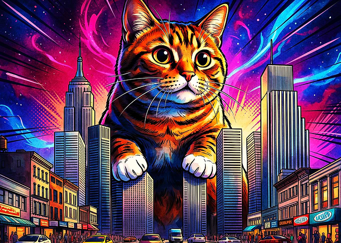 Giant Cat City Pop Art Poster