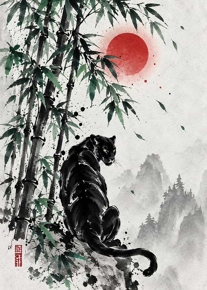 Black Panther in Bamboo Forest
