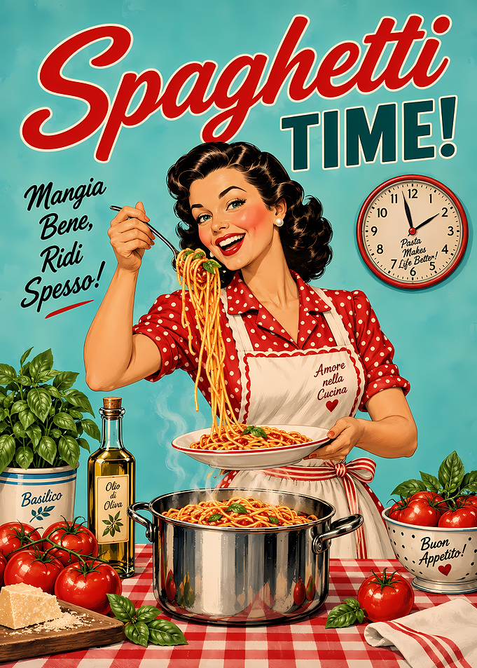 Vintage Spaghetti Time Kitchen Poster