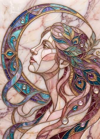 Art Nouveau Stained Glass Woman Portrait