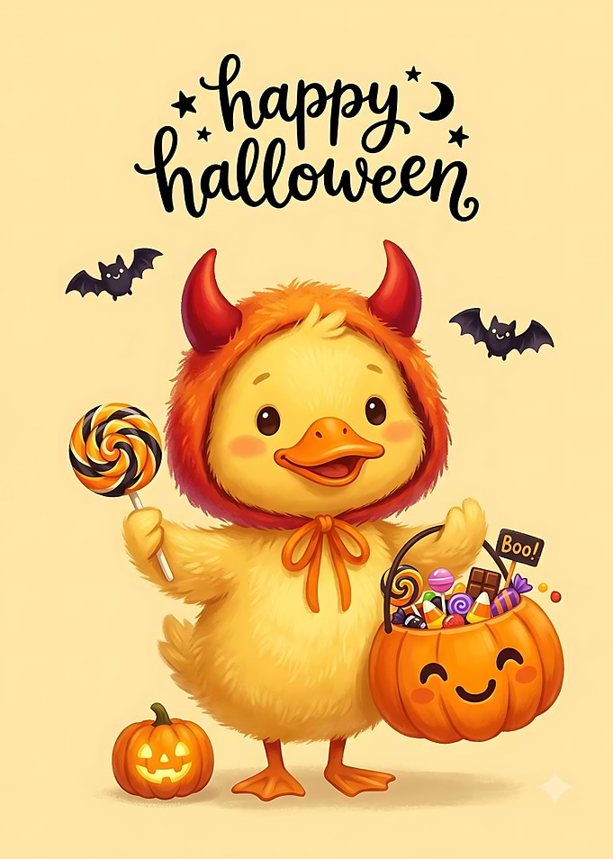 Cute Halloween Duckling with Candy