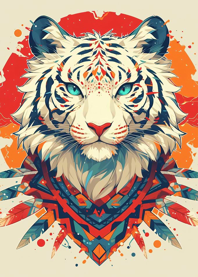 Tribal White Tiger Portrait