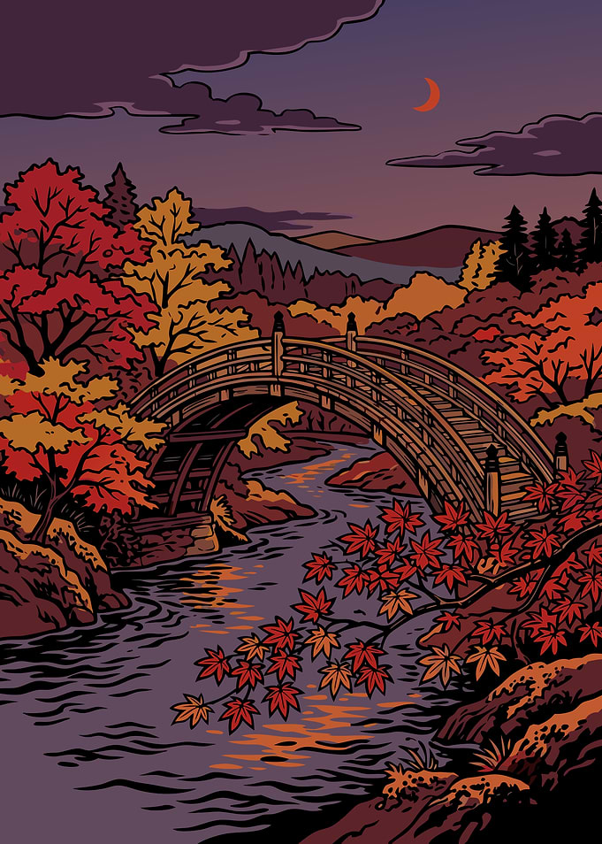 Autumn Japanese Bridge Landscape