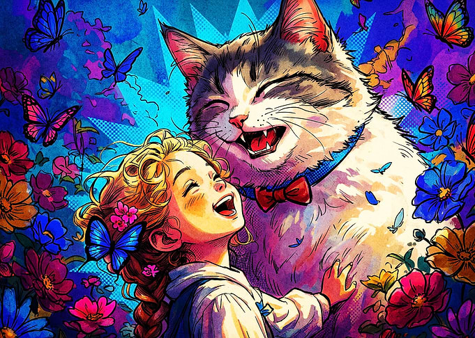Girl Cat Butterflies Pop Art Poster