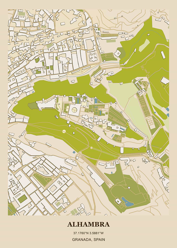 Alhambra Granada Spain Map Print