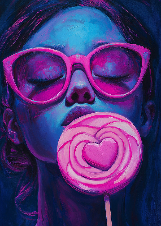 Girl with Pink Glasses and Lollipop