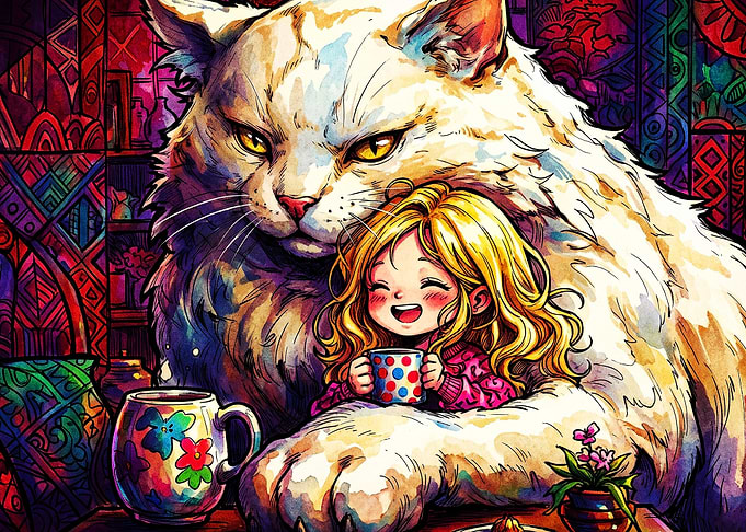 Giant Cat Girl Coffee Stained Glass