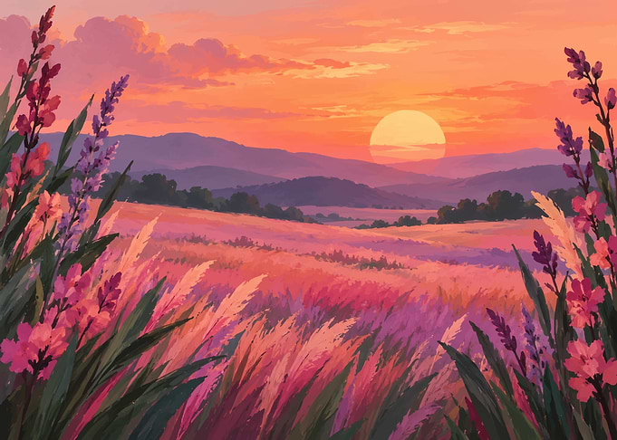 Sunset Over a Wildflower Meadow