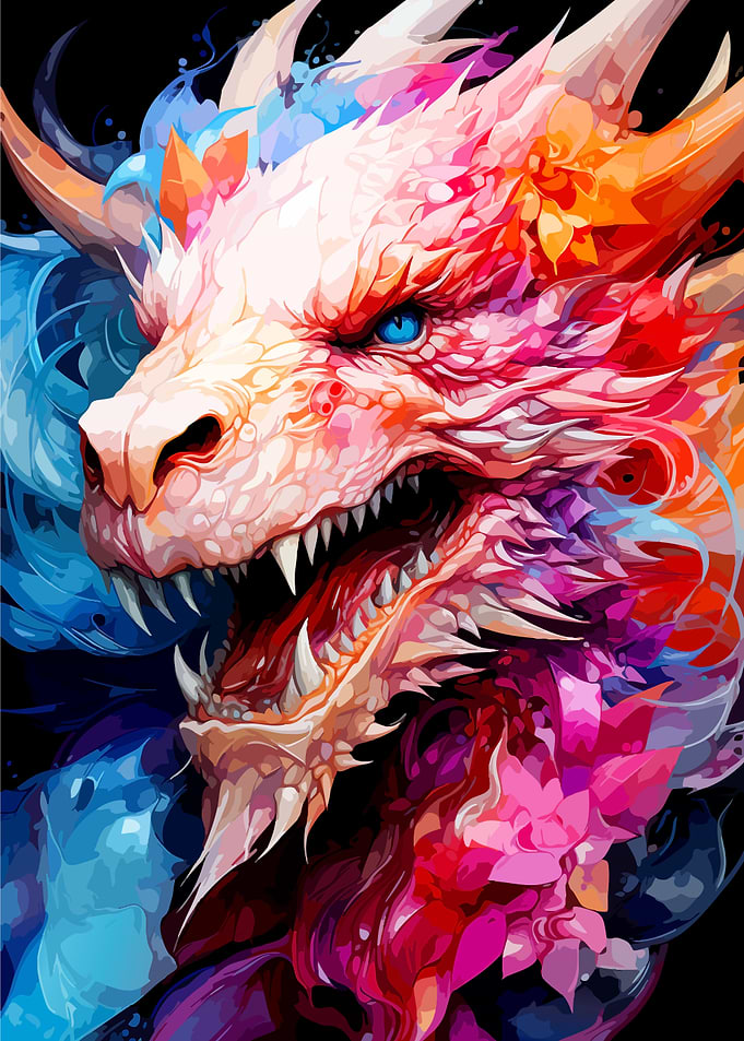 Vibrant Colorful Dragon Portrait