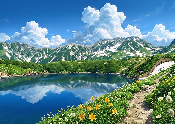 Alpine Lake and Mountain Landscape