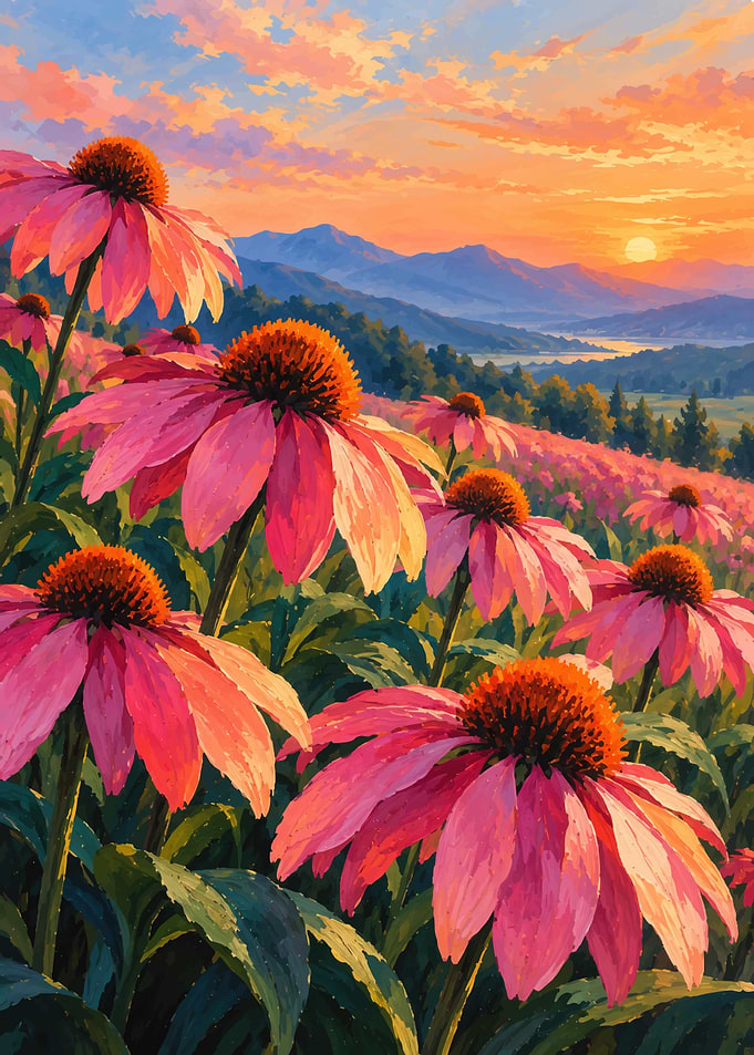 Vibrant Coneflower Field at Sunset