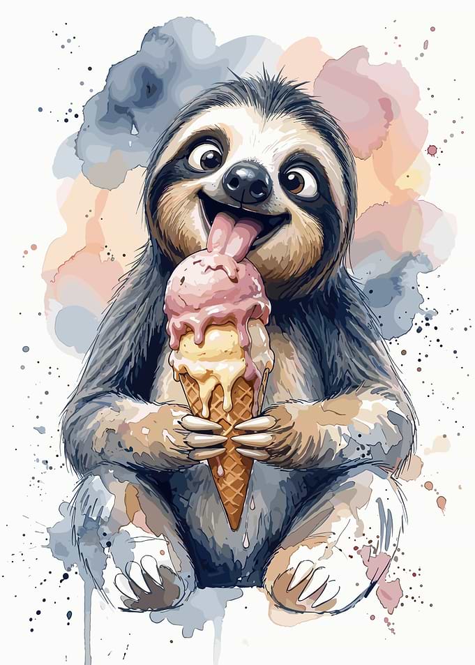 Cute Sloth Eating Ice Cream