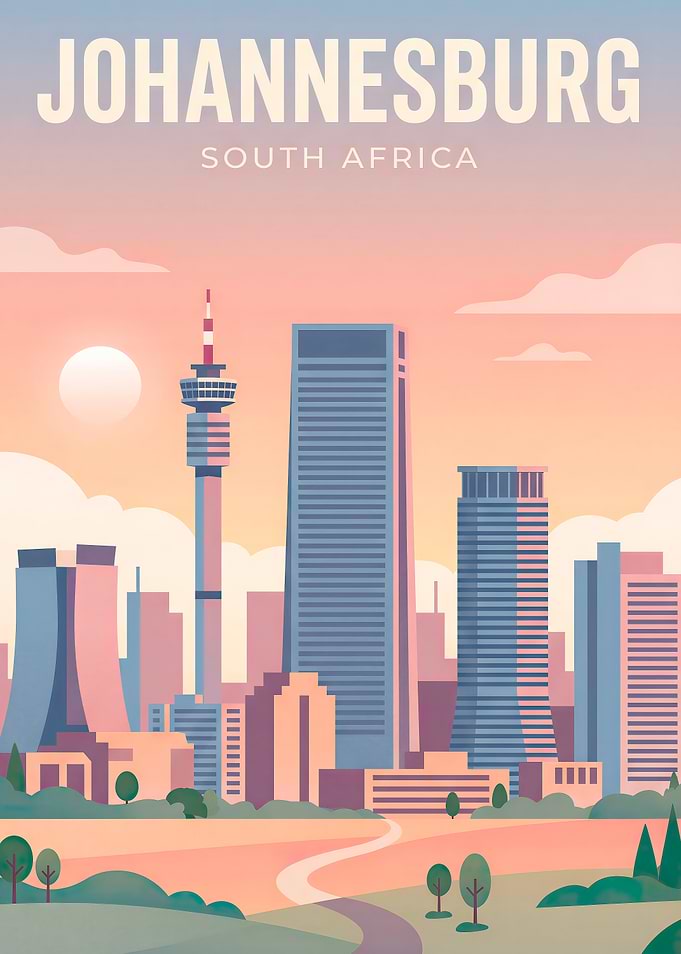 Johannesburg South Africa Skyline Travel Poster