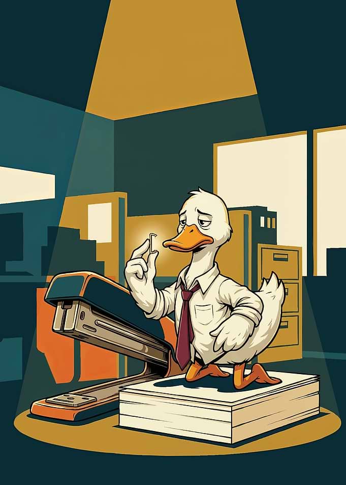 Tired Office Duck with Stapler