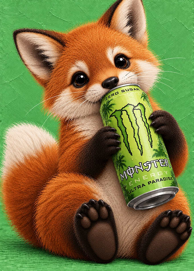 Cute Fox Drinking Monster Energy