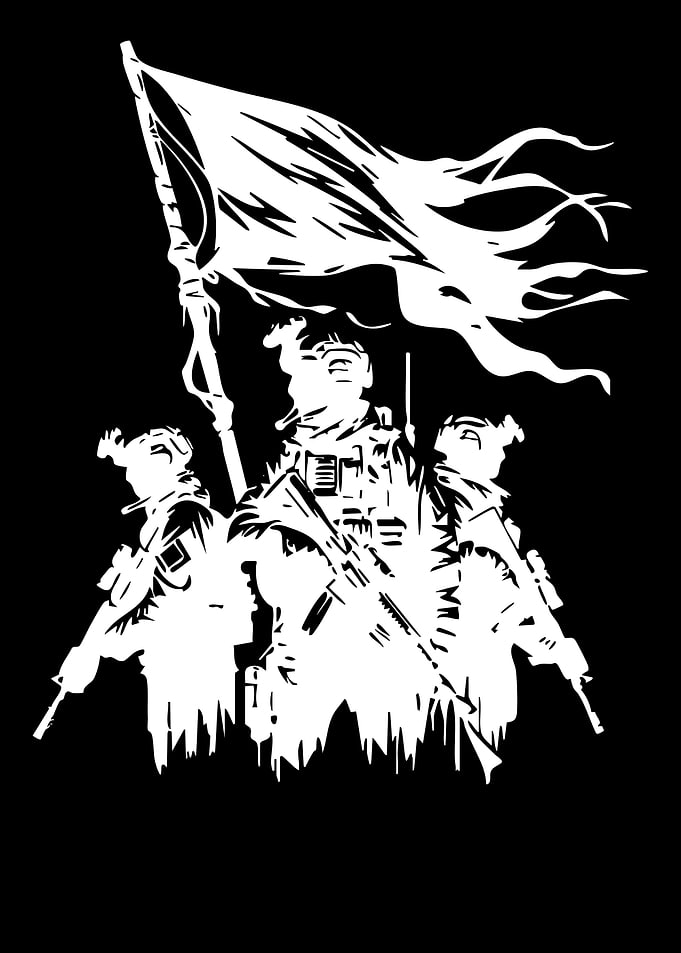 Military Soldiers with Flag Silhouette