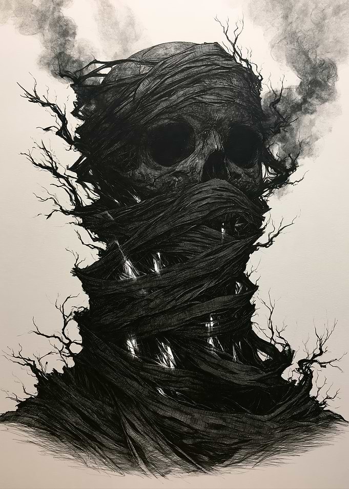 Dark Surreal Skull Wrapped in Vines