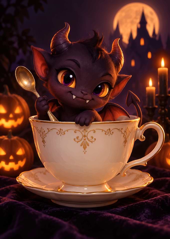 Cute Baby Demon in Teacup