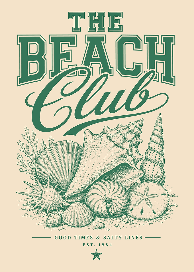 The Beach Club Vintage Seashell Illustration