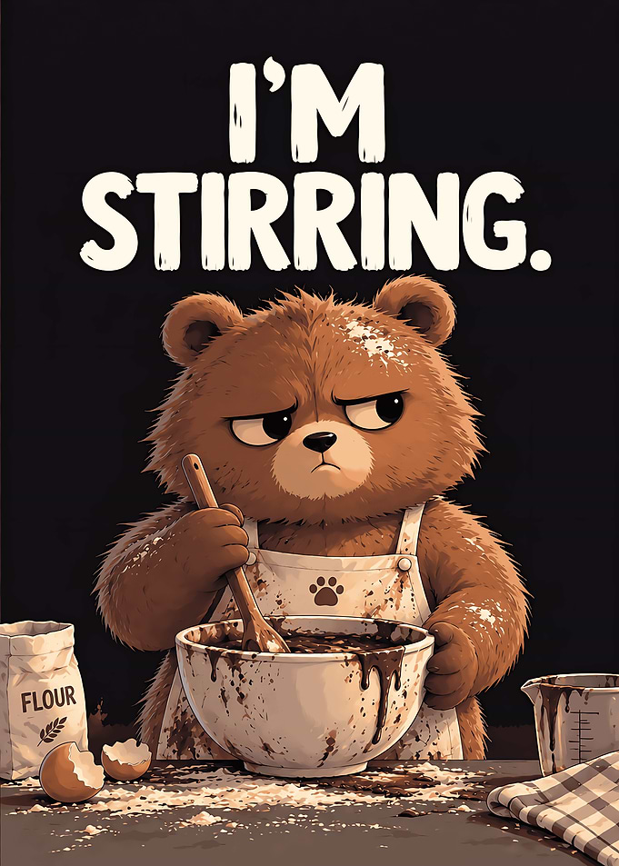 Grumpy Bear Baking Illustration