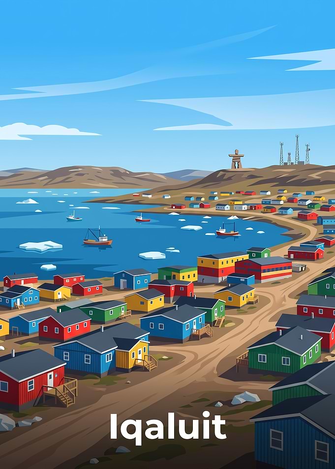 Iqaluit Arctic Coastal Town Illustration