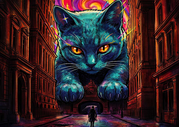 Giant Cat City Alley Psychedelic Ar