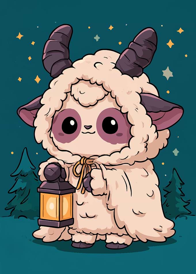 Cute Cartoon Goat with Lantern