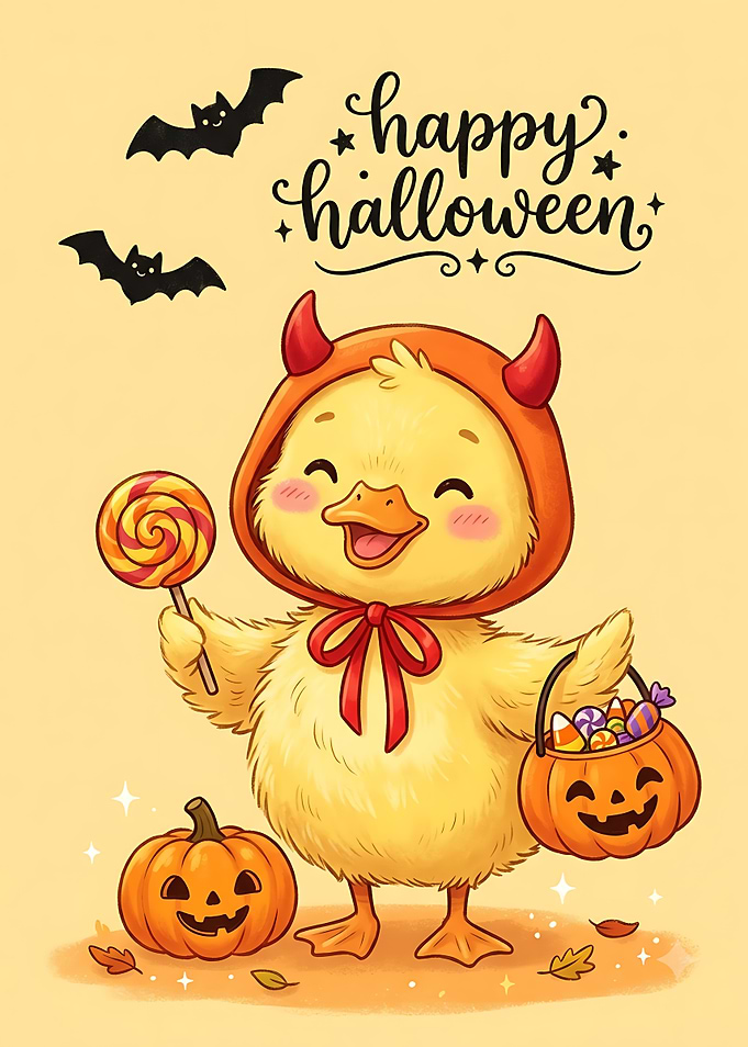 Cute Halloween Duckling Trick-or-Treating
