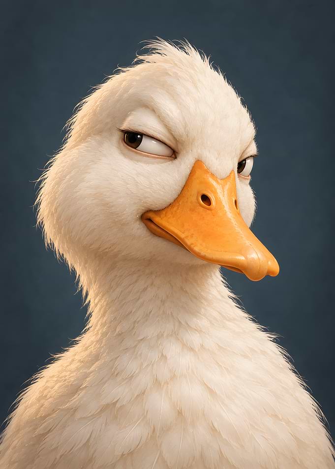 Smirking Cute White Duck Portrait