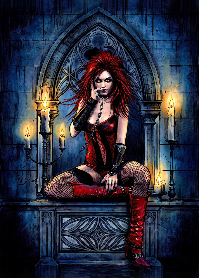 Gothic Vampire Woman in Candlelight