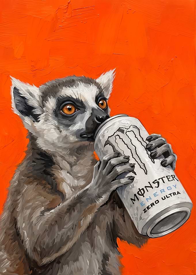 Lemur Drinking Monster Energy Drink