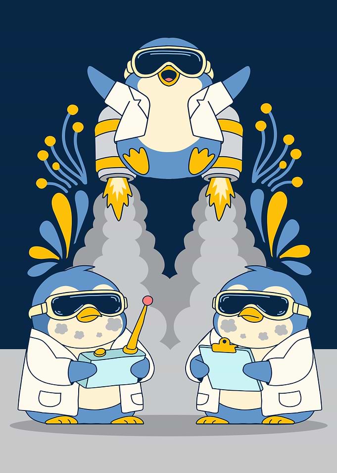 Penguin Scientists Launching Jetpack Experiment
