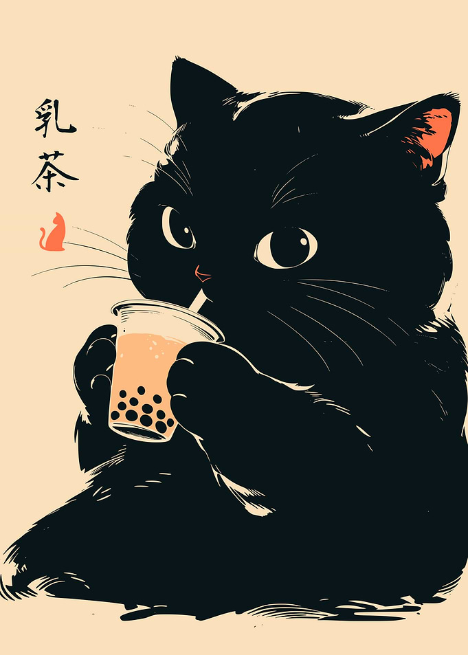 Cute Black Cat Bubble Tea