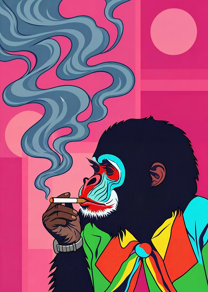 Pop Art Smoking Mandrill Illustration
