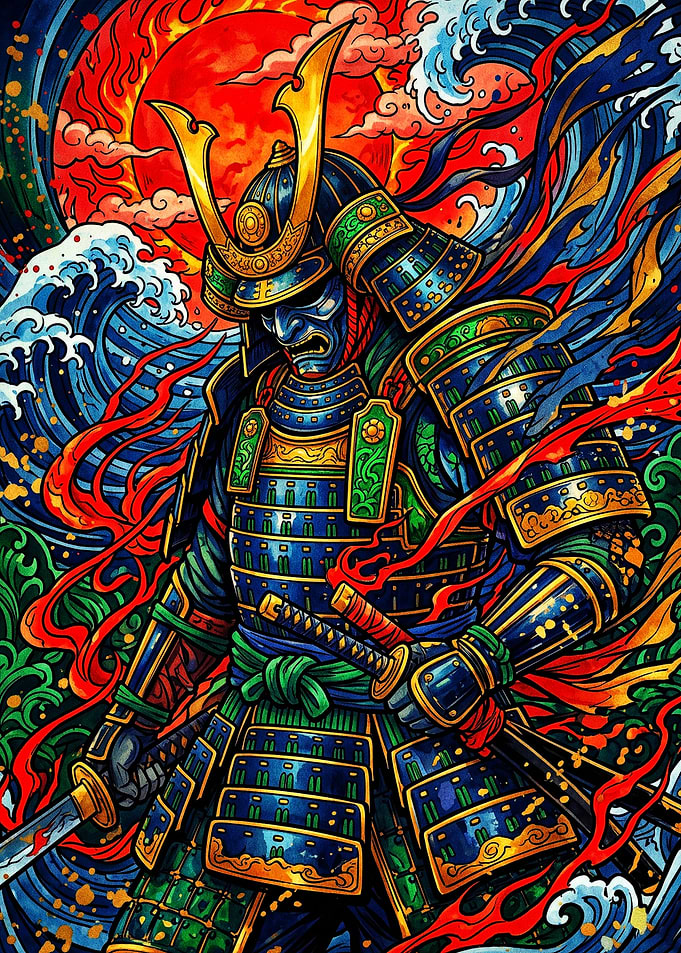 Vibrant Samurai Warrior in Traditional Armor
