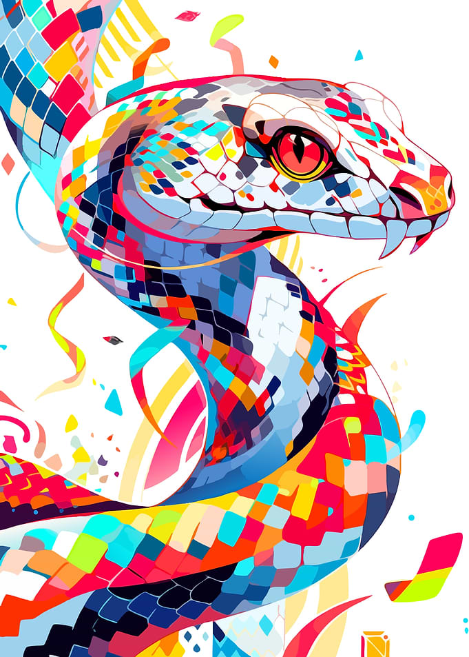 Colorful Mosaic Snake Digital Art