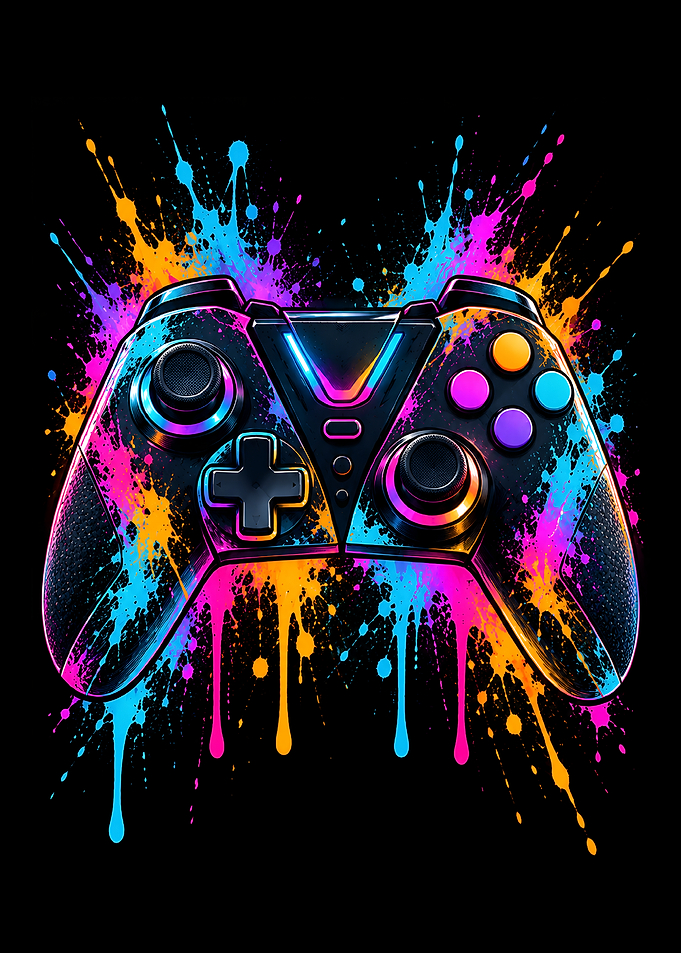 Neon Splatter Gaming Controller Art