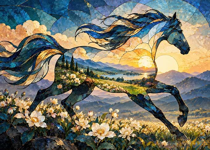 Stained Glass Horse Landscape Art