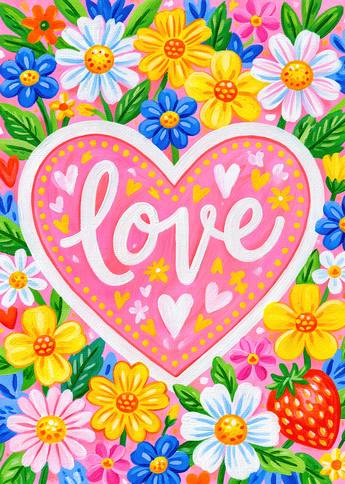 Colorful Floral Love Heart Illustration