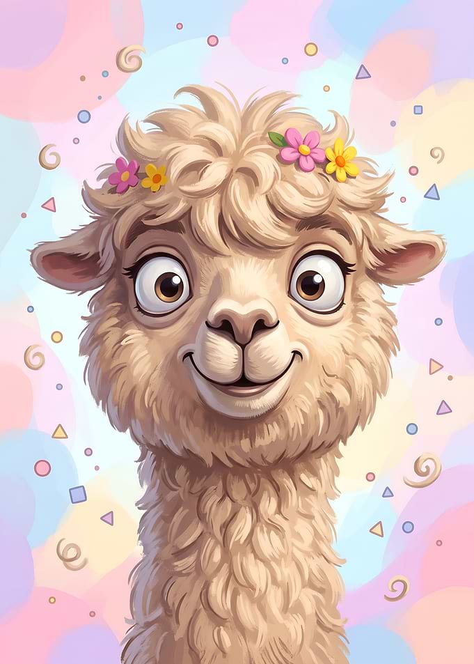 Happy Alpaca Under Pastel Confetti
