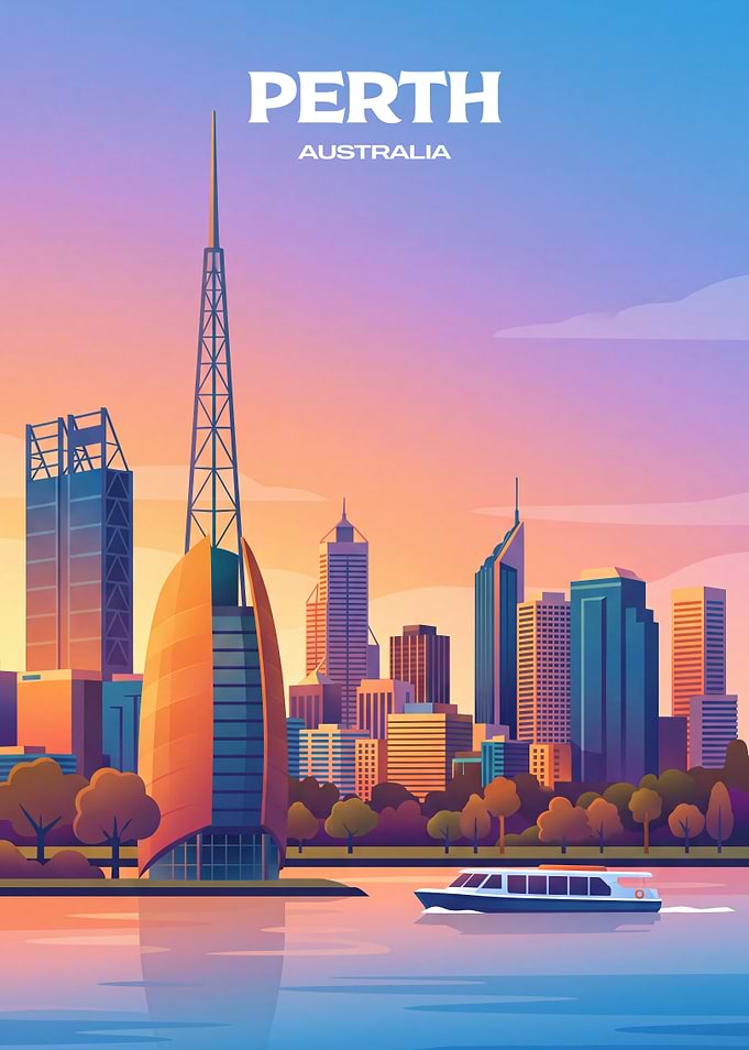 Perth Australia Skyline Travel Poster